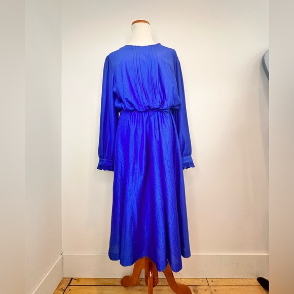 VINTAGE 1970s Royal Blue Midi Dress US M - Picture 8 of 8